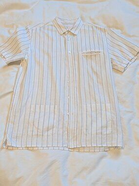 La Paz Mens Medium Vitoria Smoked Pearl White striped Button-Up Shirt